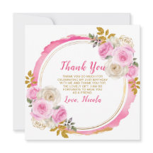 Heldere roze en gouden elegante bloemen Verjaardag