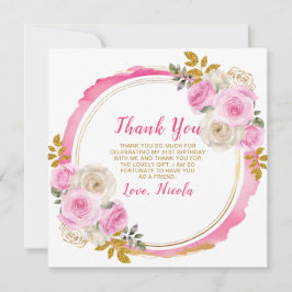 Heldere roze en gouden elegante bloemen Verjaardag Bedankkaart