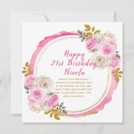 Heldere roze en gouden elegante bloemen Verjaardag Kaart