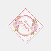Heldere roze en gouden elegante bloemen Verjaardag Servet (Hoek)