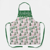 Heldere roze en groene kerstbomen schort (Voorkant)
