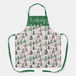 Heldere roze en groene kerstbomen schort