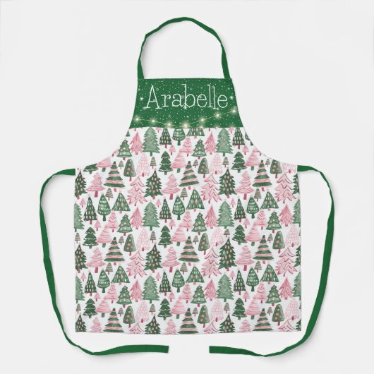 Heldere roze en groene kerstbomen schort (Voorkant)