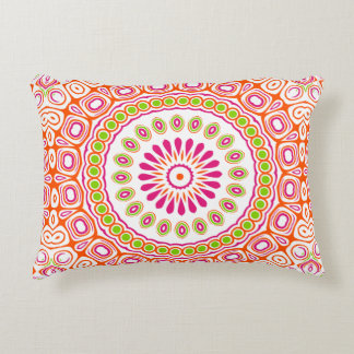 Heldere roze en Oranje lente Mandala Flower Accent Kussen