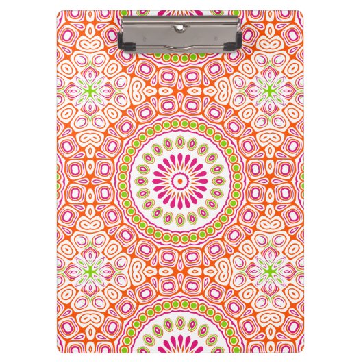 Heldere roze en Oranje lente Mandala Flower Klembord (Voorkant)