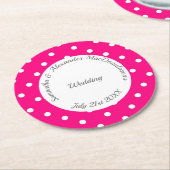 Heldere roze en witte polkadot bruiloft ronde kartonnen onderzetter (Gebogen)
