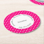 Heldere roze en witte polkadot bruiloft ronde kartonnen onderzetter (Gebogen)