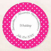 Heldere roze en witte polkadot bruiloft ronde kartonnen onderzetter (Voorkant)