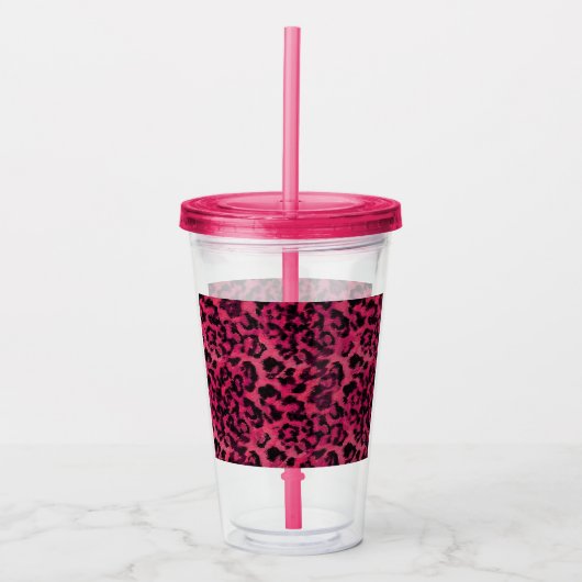 Heldere roze en zwarte vlekspuitloper acryl drinkbeker (Voorkant)