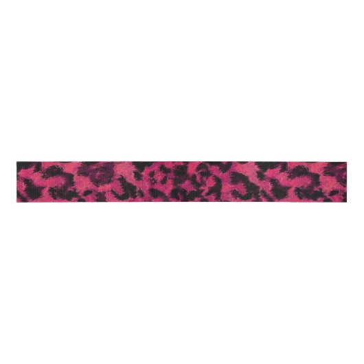 Heldere roze en zwarte vlekspuitloper grosgrain lint (Voorkant)