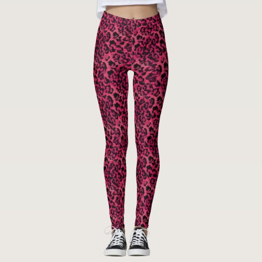 Heldere roze en zwarte vlekspuitloper leggings (Voorkant)