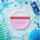 Heldere roze Floral Papieren Bordje (Feest)