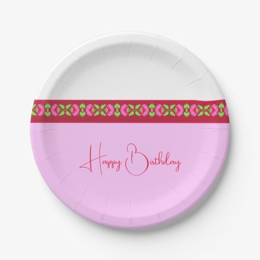 Heldere roze Floral Papieren Bordje (Voorkant)