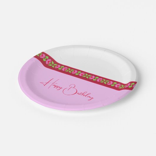 Heldere roze Floral Papieren Bordje (Gekanteld)
