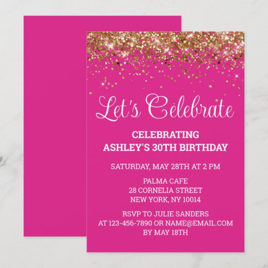 Heldere Roze Glitter 30e Verjaardag Let's Celebrat Kaart (Voorkant / Achterkant)