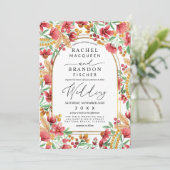 Heldere Roze Gouden Gele Bloemboog Huwelijk Kaart (Staand voorkant)