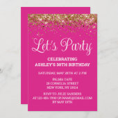 Heldere Roze Gouden Glitter 30ste Verjaardag Let's Kaart (Voorkant / Achterkant)