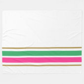 Heldere Roze Groene Rand Racing Stripes op Wit Fleece Deken (Voorkant (Horizontaal))