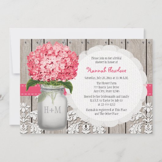 Heldere Roze Hydrangea Mason Jar Vrijgezellenfeest Kaart (Voorkant)