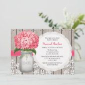 Heldere Roze Hydrangea Mason Jar Vrijgezellenfeest Kaart (Staand voorkant)
