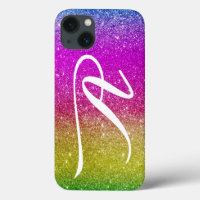 Heldere roze magenta glitter regenboogmonogram