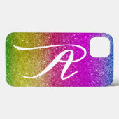 Heldere roze magenta glitter regenboogmonogram Case-Mate iPhone case (Achterkant (horizontaal))