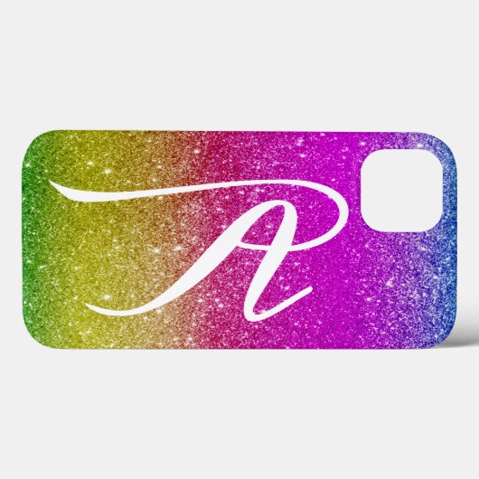 Heldere roze magenta glitter regenboogmonogram Case-Mate iPhone case (Achterkant (horizontaal))
