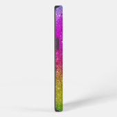Heldere roze magenta glitter regenboogmonogram iPhone hoesje (Rechterkant)