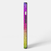 Heldere roze magenta glitter regenboogmonogram iPhone hoesje (Linkerkant)