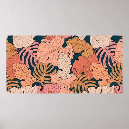 Heldere roze, oranje, gele bladeren van monstera e poster (Voorkant)