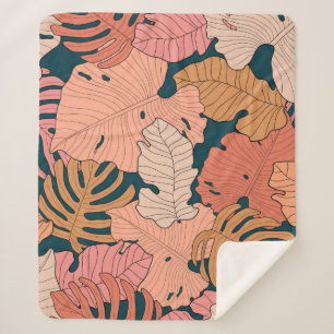 Heldere roze, oranje, gele bladeren van monstera e sherpa deken