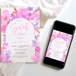 Heldere, roze paarse florale zoete 16 kaart<br><div class="desc">Maak je klaar om te bloeien op je zoete 16 verjaardagsfeestje met onze heldere, gedurfde en mooie handbeschilderde, florale waterverf scriptuitnodiging! Ideaal voor het meisje dat een pop van kleur en elegantie wil toevoegen aan haar speciale dag. Met een heldere roze en paarse overmaatse vetgedrukte florale waterverf, een geometrische boog...</div>