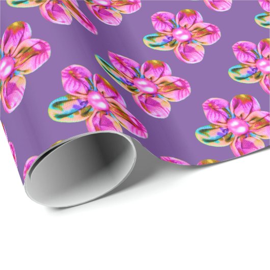 Heldere roze, paarse handgezaaide bloemen cadeaupapier (Rol Hoek)
