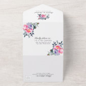 Heldere Roze Pioenbloem Monogram Elegante Huwelijk All In One Uitnodiging (Buitenkant)