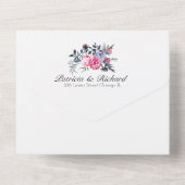 Heldere Roze Pioenbloem Monogram Elegante Huwelijk All In One Uitnodiging (Achterkant)