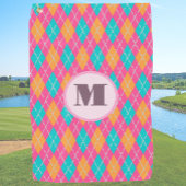 Heldere roze preppy argyle aangepaste monogram dam golfhanddoek