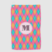 Heldere roze preppy argyle aangepaste monogram dam golfhanddoek (Voorkant)