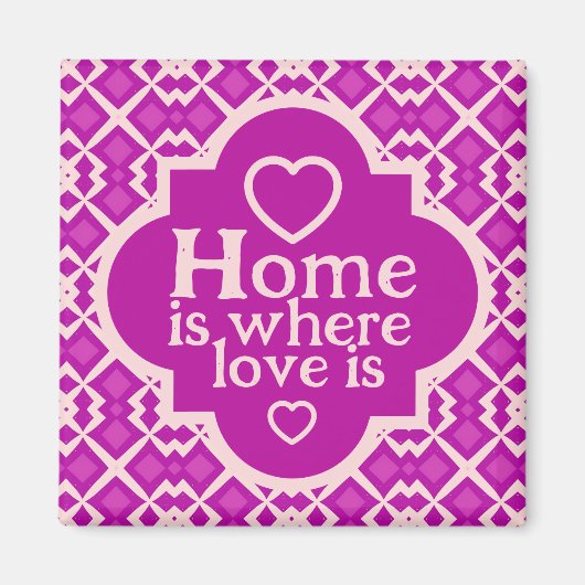 Heldere roze Retro-geïnspireerde Housewarming Magneet (Voorkant)