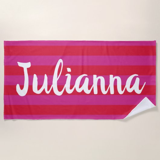 Heldere roze rode brede staven, speciaal aangepast strandlaken (Voorkant)