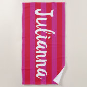 Heldere roze rode brede staven, speciaal aangepast strandlaken (Voorkant)