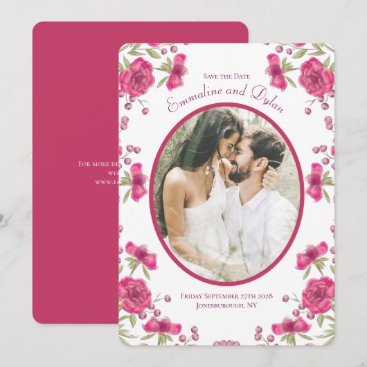 Heldere Roze Roos Huwelijk Bewaar de Datum Kaart (Voorkant / Achterkant)