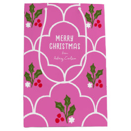 Heldere Roze Scallop Tegel Christmas Springs Medium Cadeauzakje