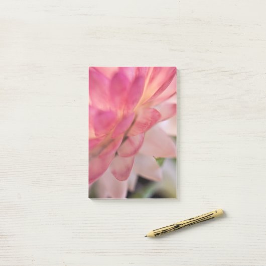 Heldere roze strobloem post-it® notes (Op bureau)