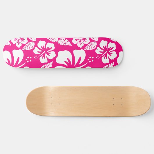 Heldere roze tropische hibiscus bloemen skateboard (Horizontaal)