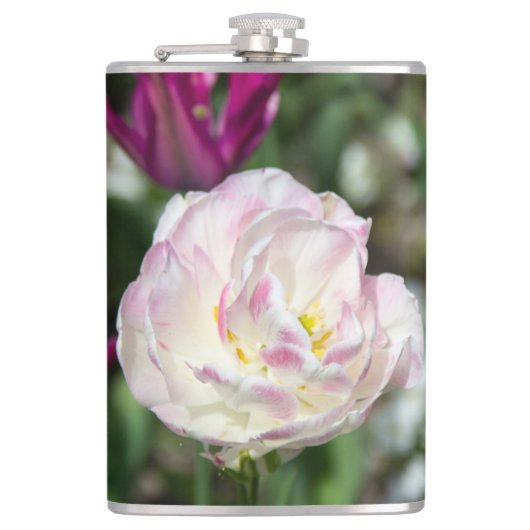 Heldere roze tulpen op een zonnige dag heupfles (Voorkant)