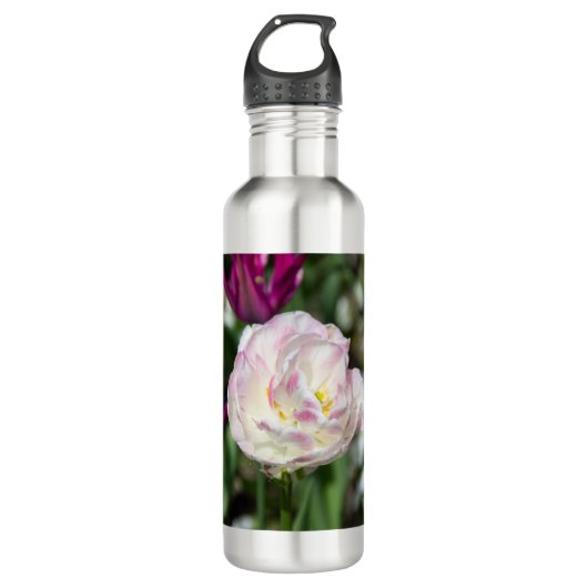 Heldere roze tulpen op een zonnige dag waterfles  (Voorkant)