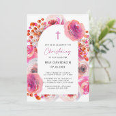 Heldere roze Waterverf Floral Arch Christening IV Kaart (Staand voorkant)