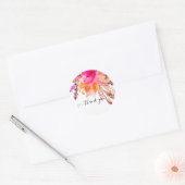 Heldere roze waterverf floral Bedankt Ronde Sticker (Envelop)