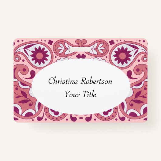 Heldere roze, witte paisleontwerpbloemen badge (Voorkant)