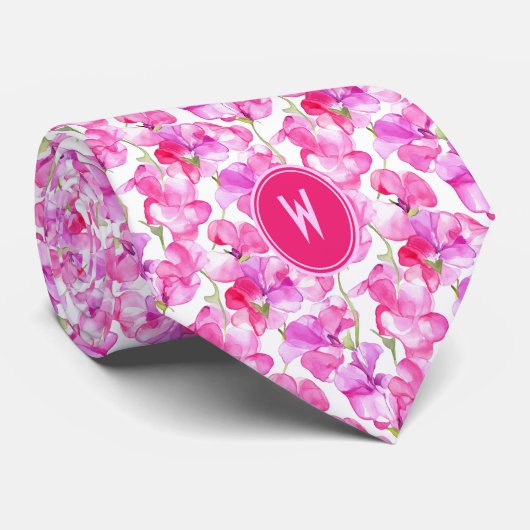 Heldere roze zoete erwten Bloemen Stropdas (Opgerold)